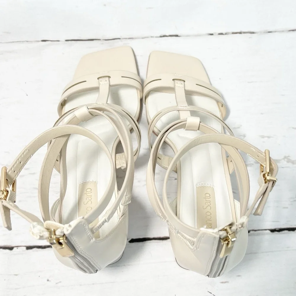 Franco Sarto Korie Shoes Women's 9.5M Beige Leather Ankle Strap Strappy New